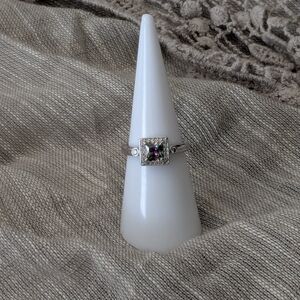 Elegant Silver Square Rainbow Gemstone Ring
